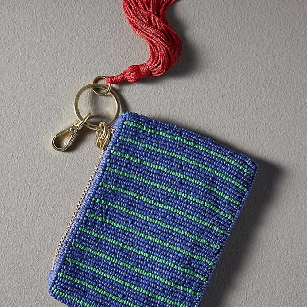 Anthropologie CHERRIES Beaded Coin Purse: Lucky Icons Edition blue red Gift Card